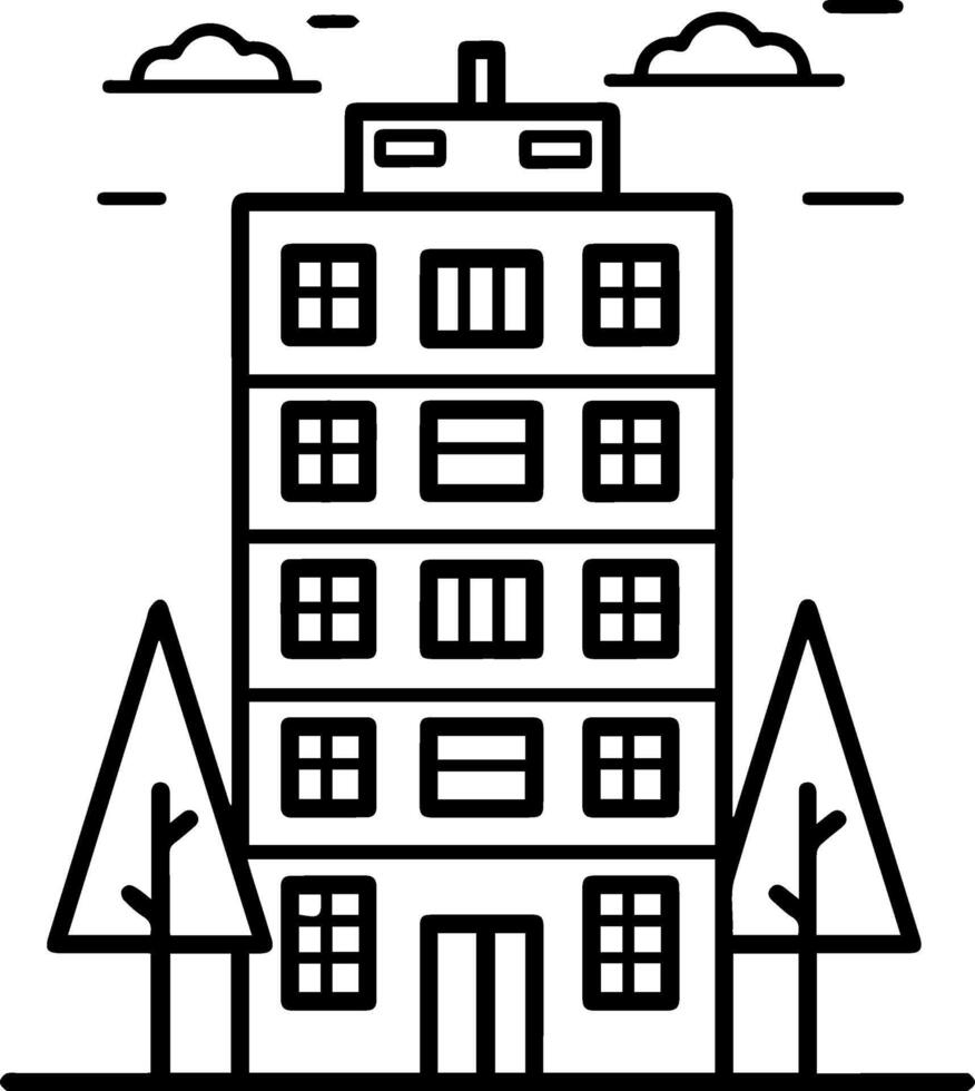 Building black line style illustration vector