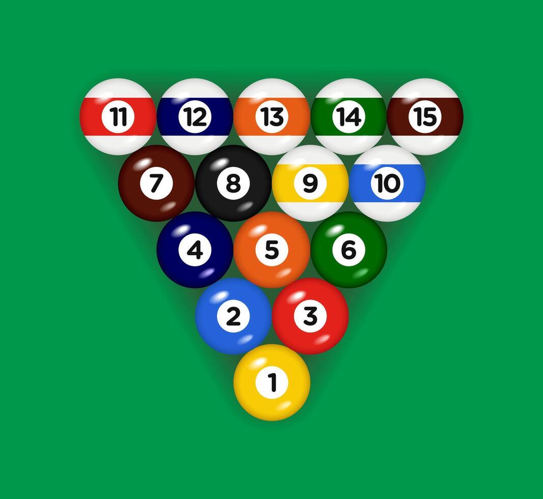 Billiard, pool balls with numbers collection. 3d objects Realistic glossy snooker ball. Green background illustration vector