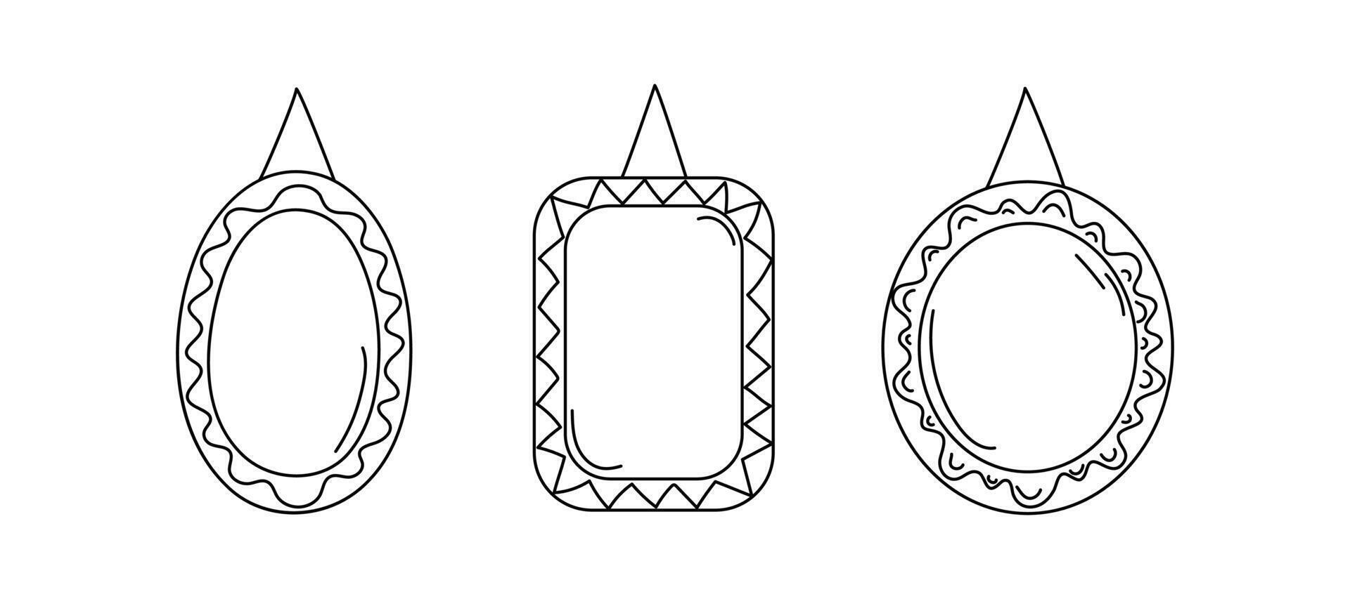 Set simple frames, linear icons. Doodle, hand drawn collection of vertical blank templates for text decoration. Congratulatory or wedding frames, layouts. Space for text, photos. vector