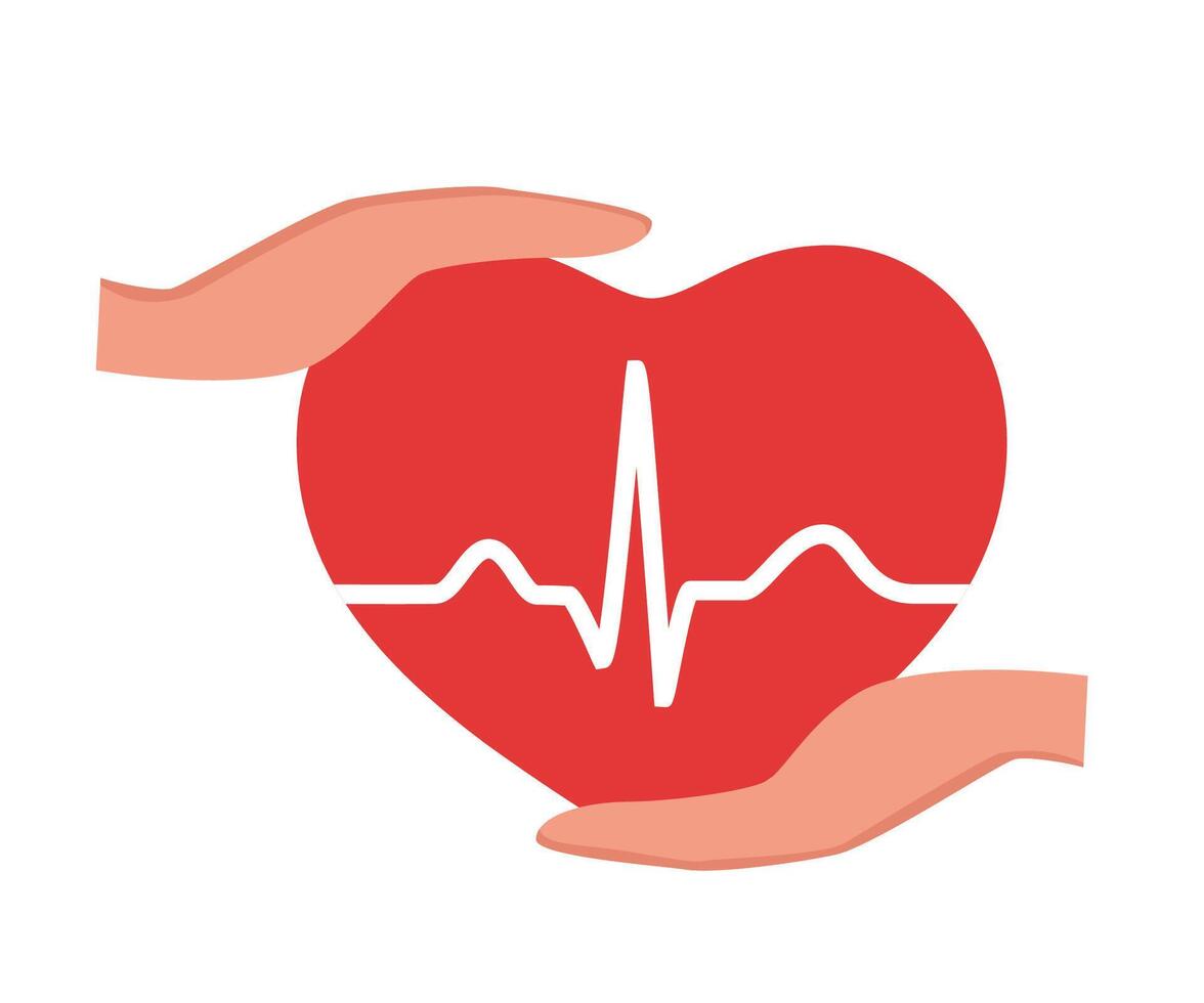 Hypertension awareness symbol. Red heart in hands. High Blood Pressure awareness concept. vector