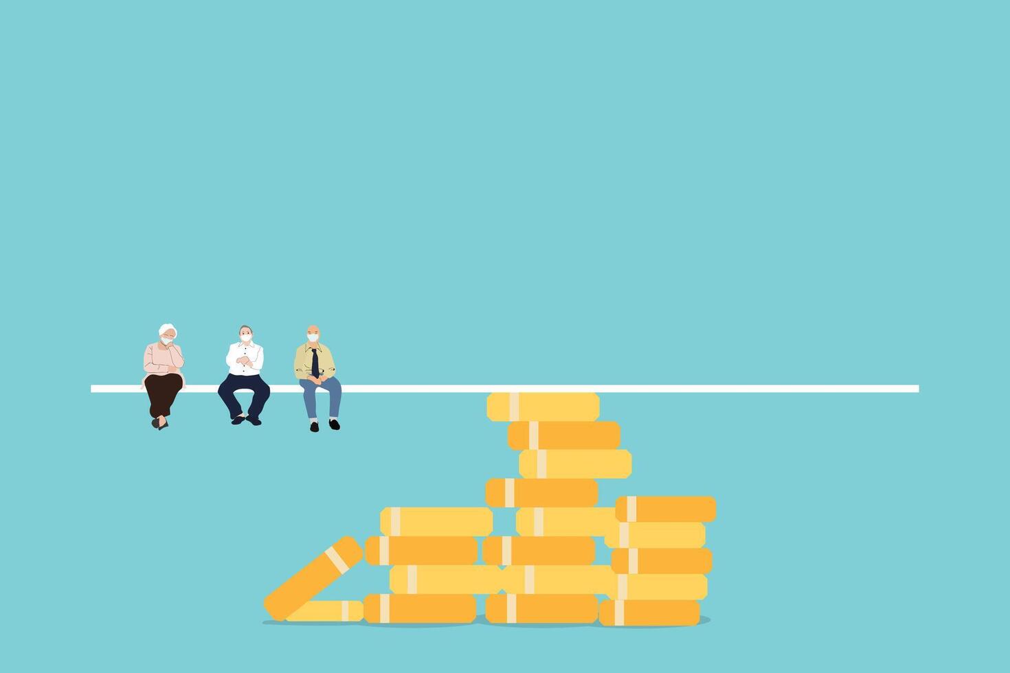 Aging population and social cost concepts. A pile of coins and people. vector