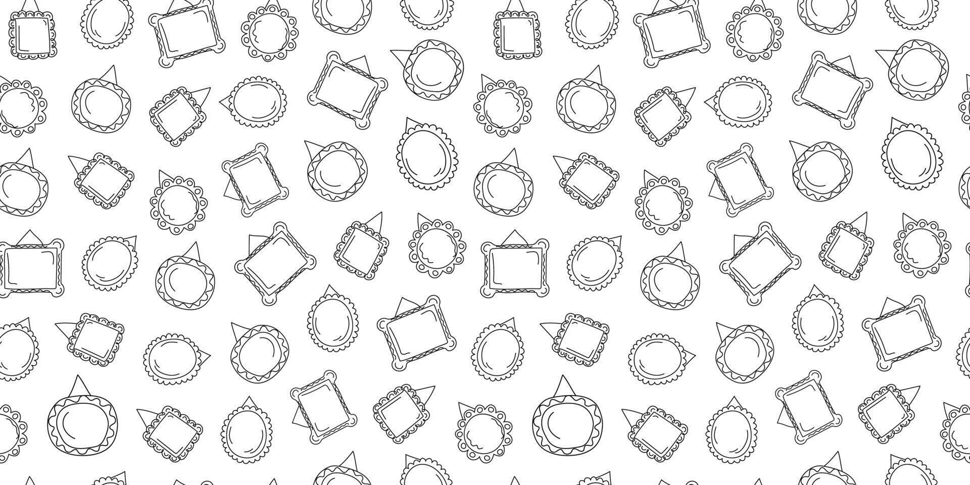 Pattern, simple linear empty frames, borders. Doodle icons, hand drawn collection, seamless pattern. vector