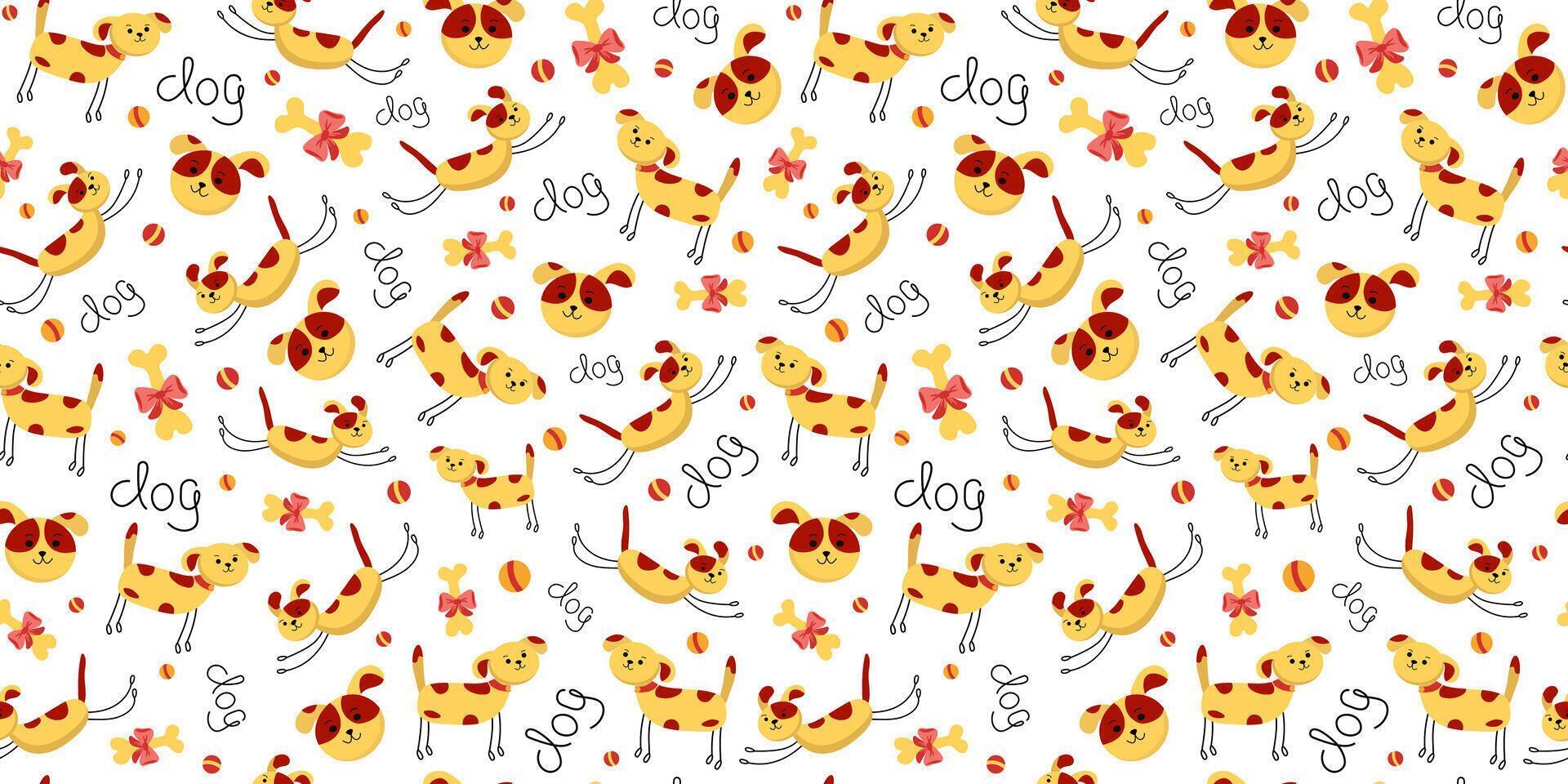 modelo de dibujos animados animales, mascotas, perros en diferente posa conjunto linda cachorros. mano letras, sin costura antecedentes. vector
