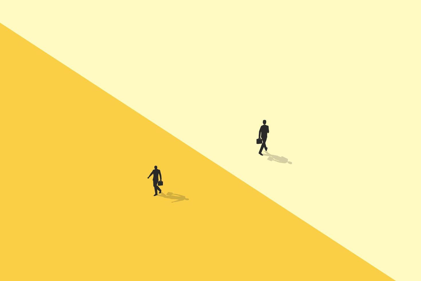 Business dispute or disagreement concept with two businessman walking away from each other. Symbol of miscommunication, conflict, argument. Eps10 illustration. vector