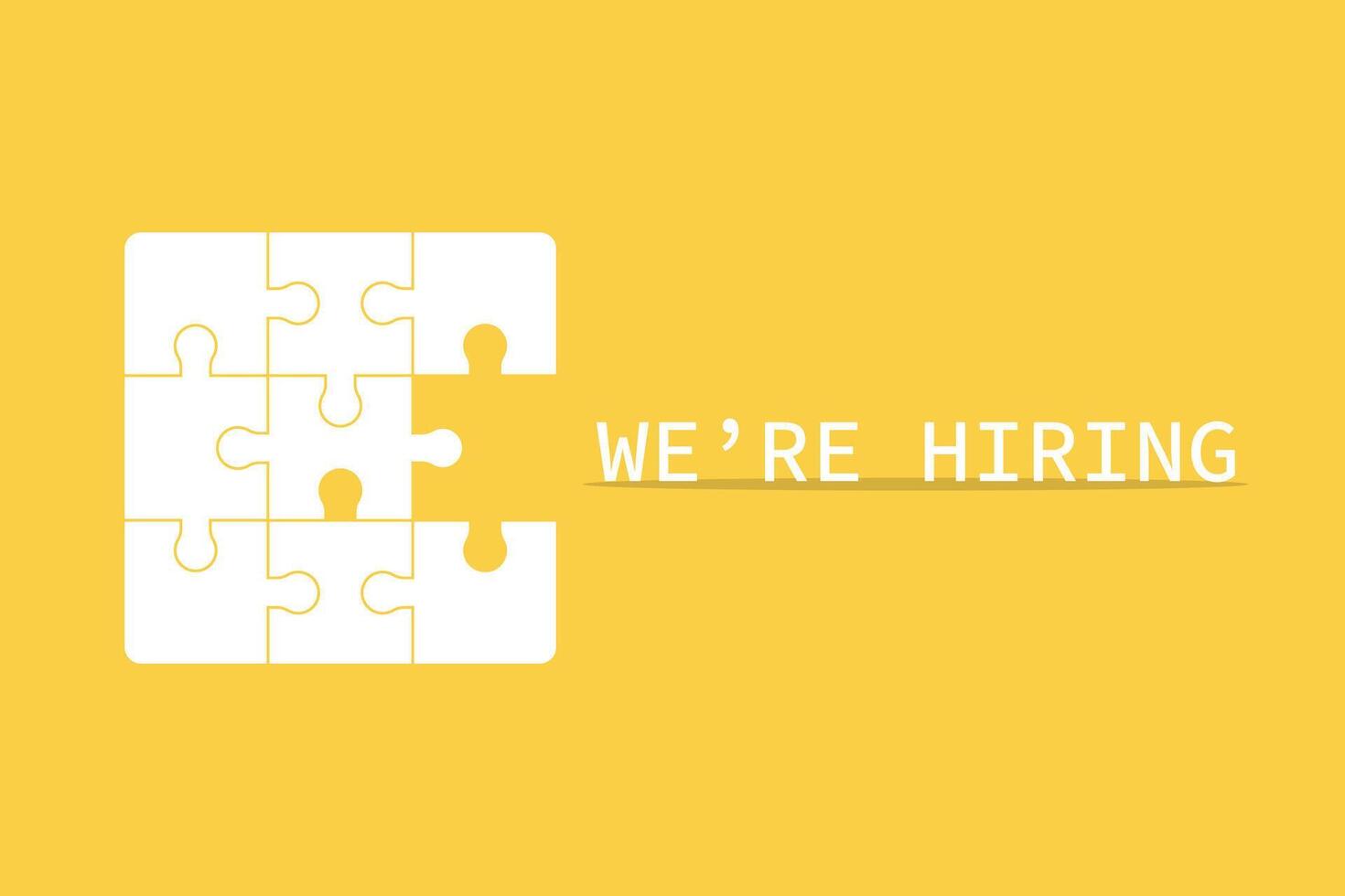 Concept is now hiring. White jigsaw puzzle with word and yellow background vector