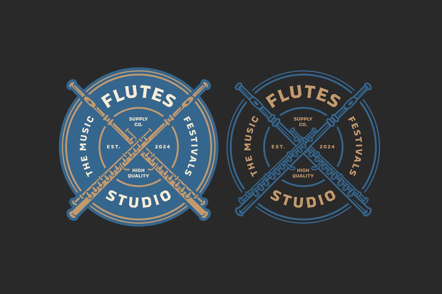 flautas música instrumento Insignia logo para música festival, estudio y entretenimiento vector