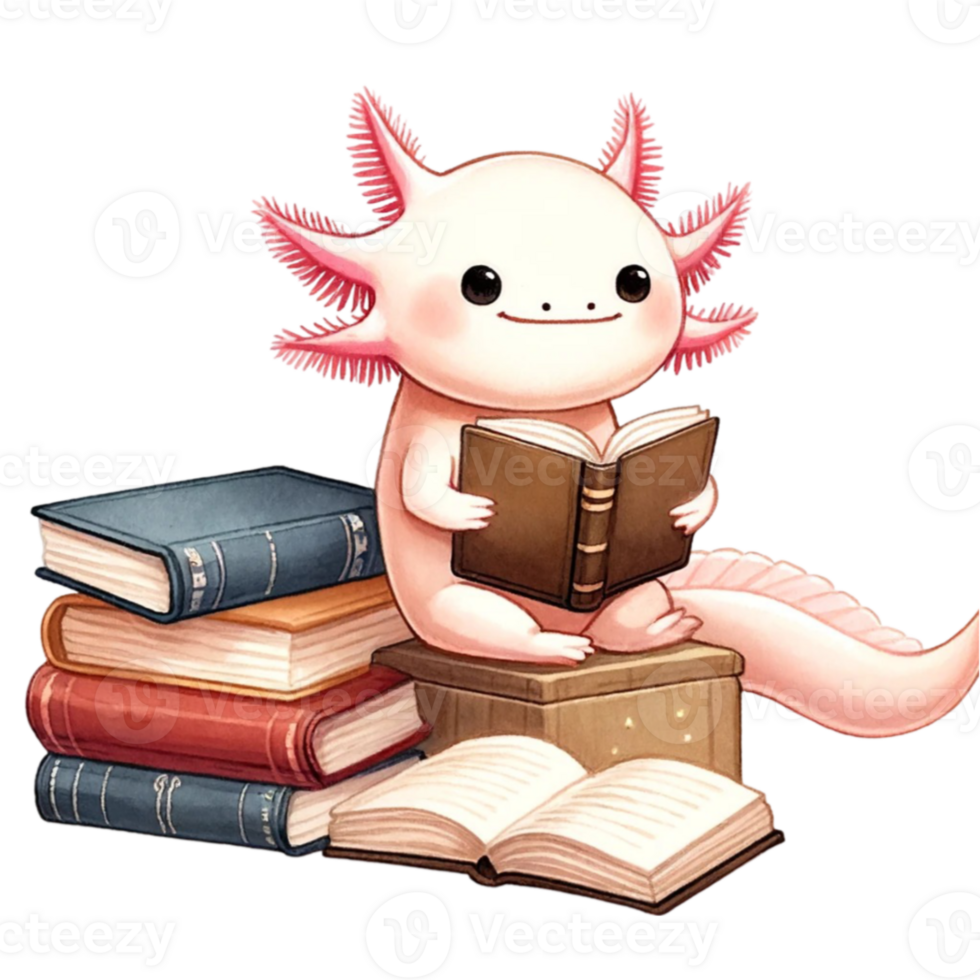 Axolotl Read Bookworms Watercolor Clipart Axolotl Read Bookworms Watercolor Clipart Perfect for lovers of the unique and the unusual png