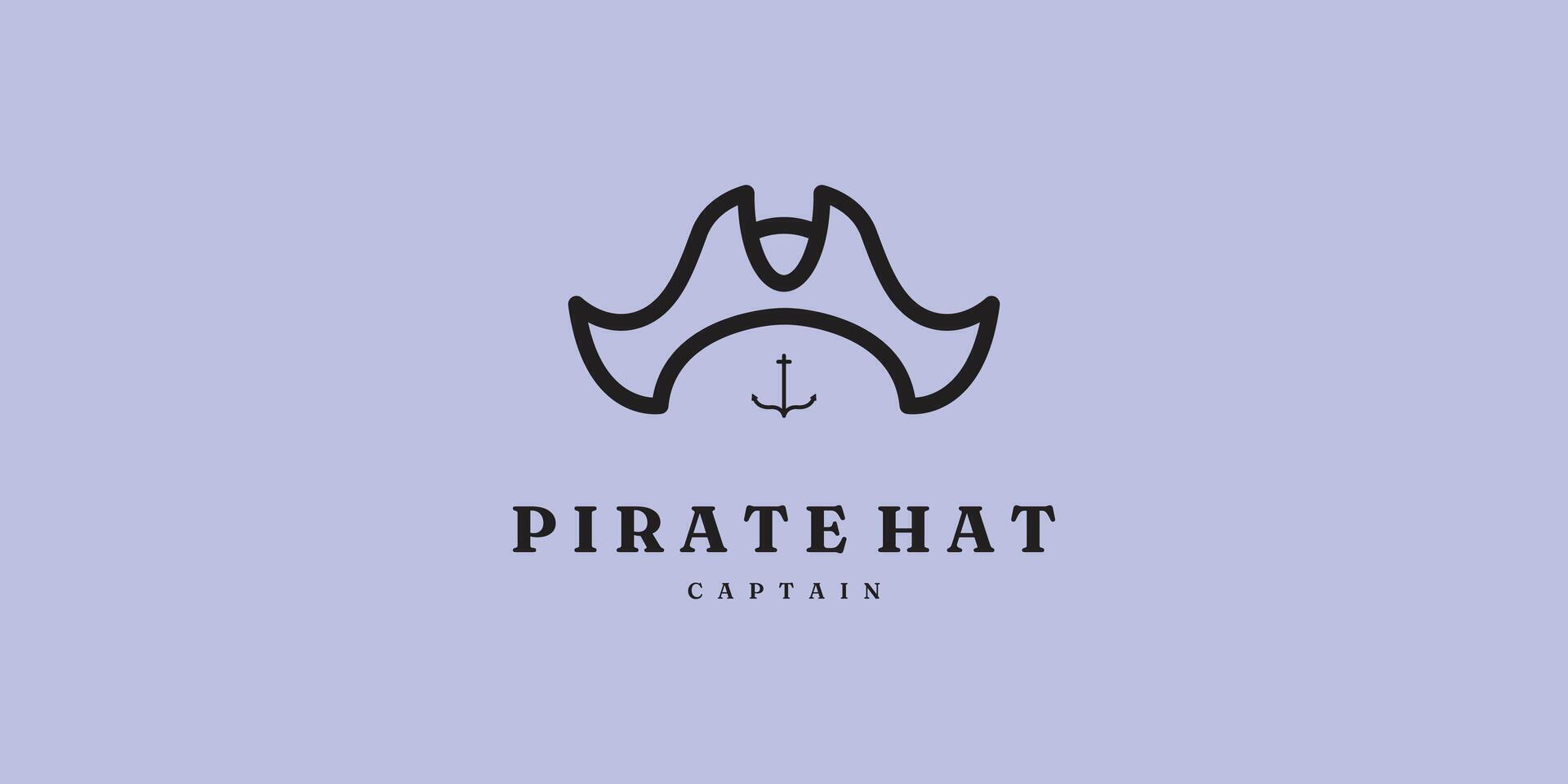 pirate hat logo line illustration design with anchor logo simple vector