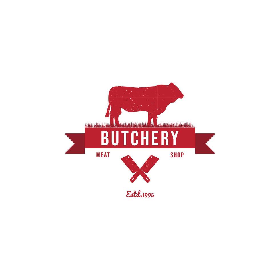 Butchery meat shop vintage logo design template vector