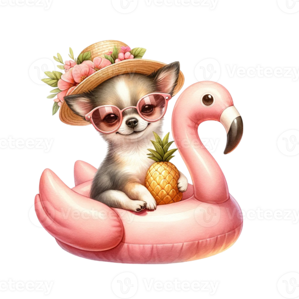 Chihuahua on Flamingo Floats Adorable Chihuahua on Flamingo Floats Clipart png