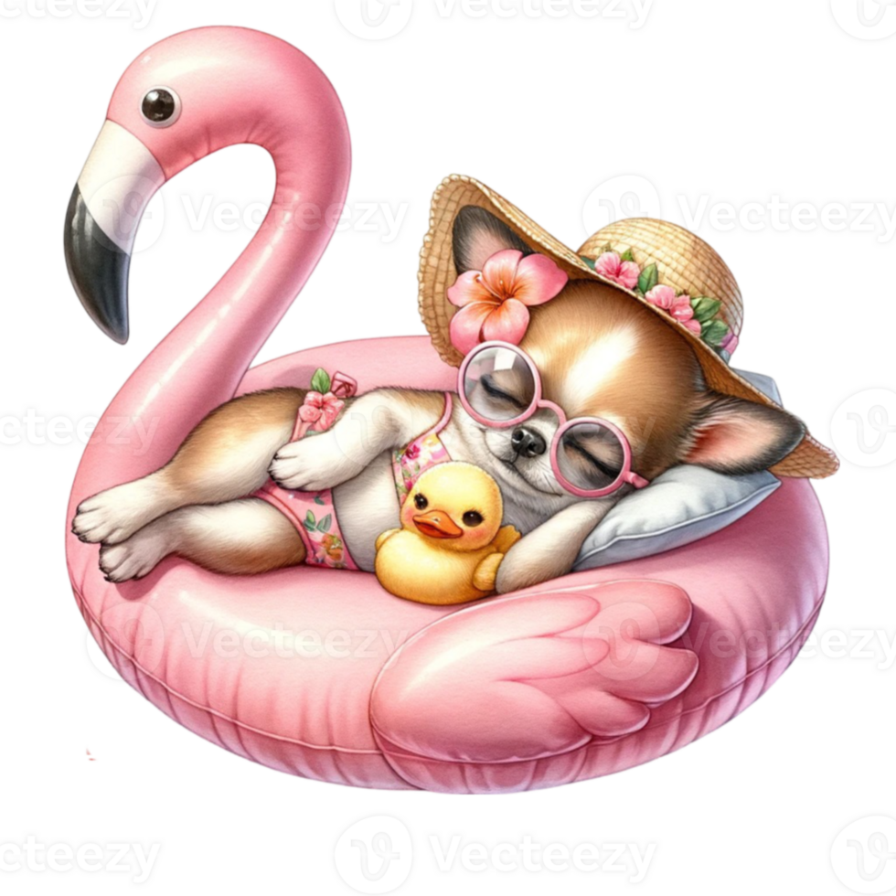 Chihuahua on Flamingo Floats Adorable Chihuahua on Flamingo Floats Clipart png