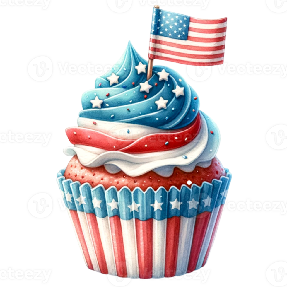 Cupcake acquerello per 4 ° di luglio clipart Perfetto per digitale inviti, patriottico festa arredamento, o la creazione di unico png