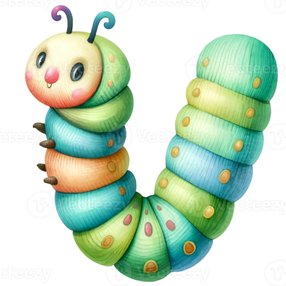 Cute Alphabet Hungry Caterpillar Watercolor Clipart Our Adorable Caterpillar Design, Making Learning Fun And Engaging For Little Ones. png