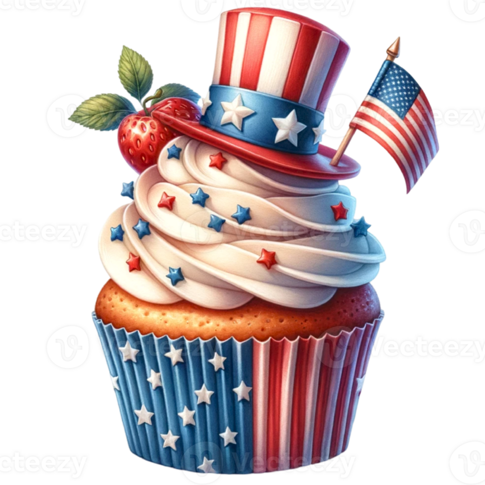 Cupcake Watercolor For 4th of July Clipart Perfect for digital invitations, patriotic party decor, or creating unique png