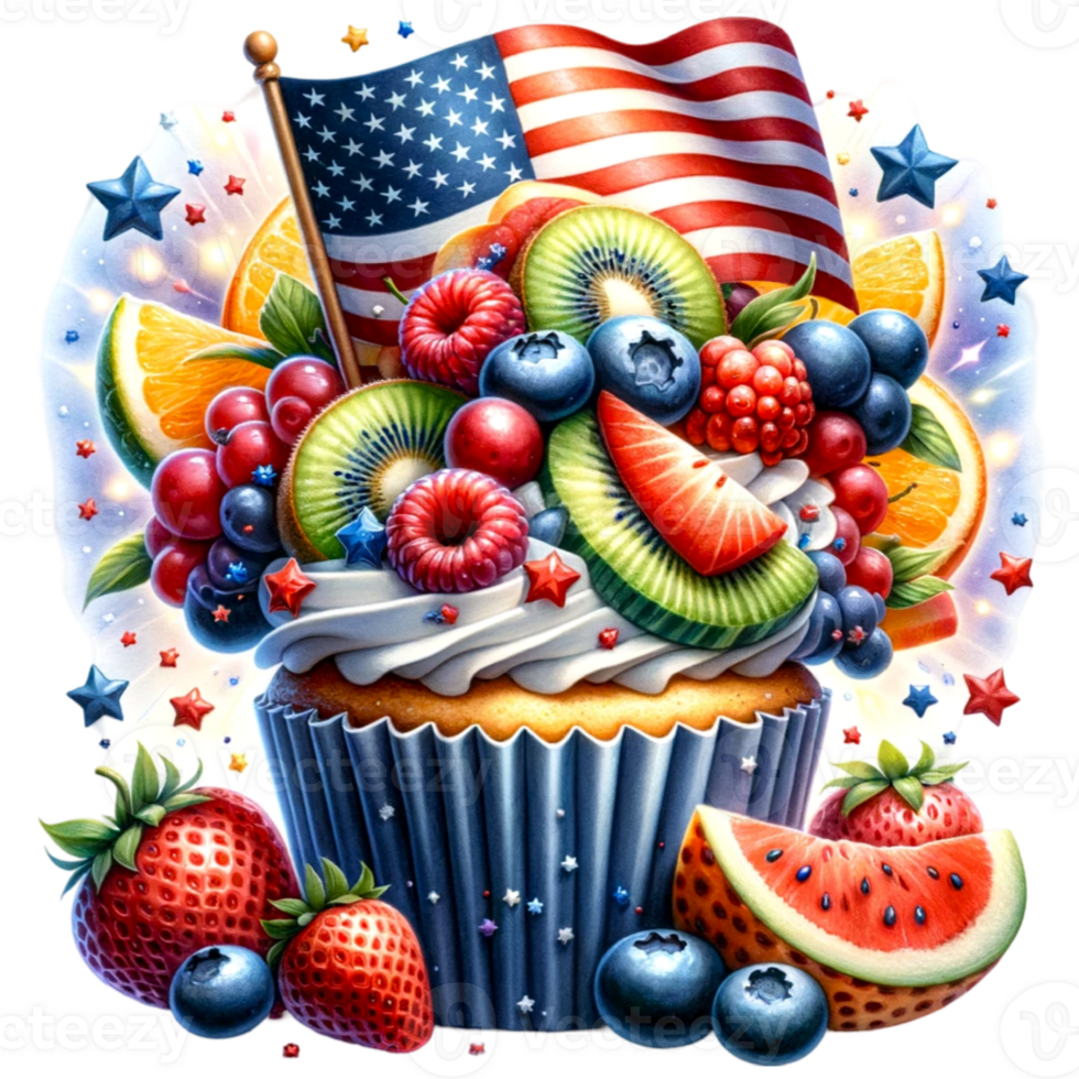 Cupcake Watercolor For 4th of July Clipart Perfect for digital invitations, patriotic party decor, or creating unique png