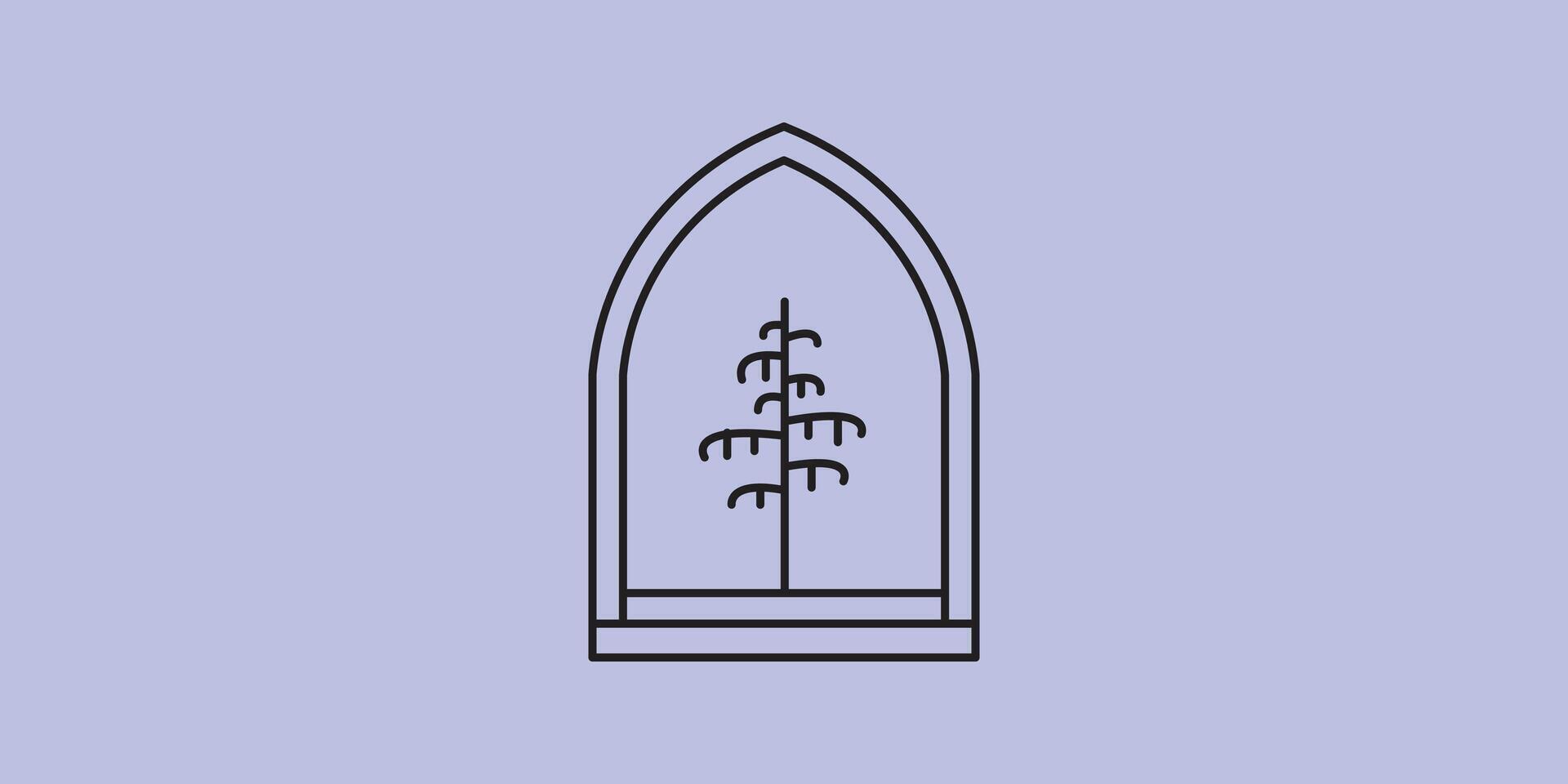 logo line art tree with emblem line illustration design vector