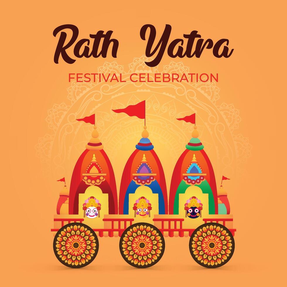 Lord Jagannath, Balabhadra, and Subhadra are being celebrated on Rath Yatra. vector