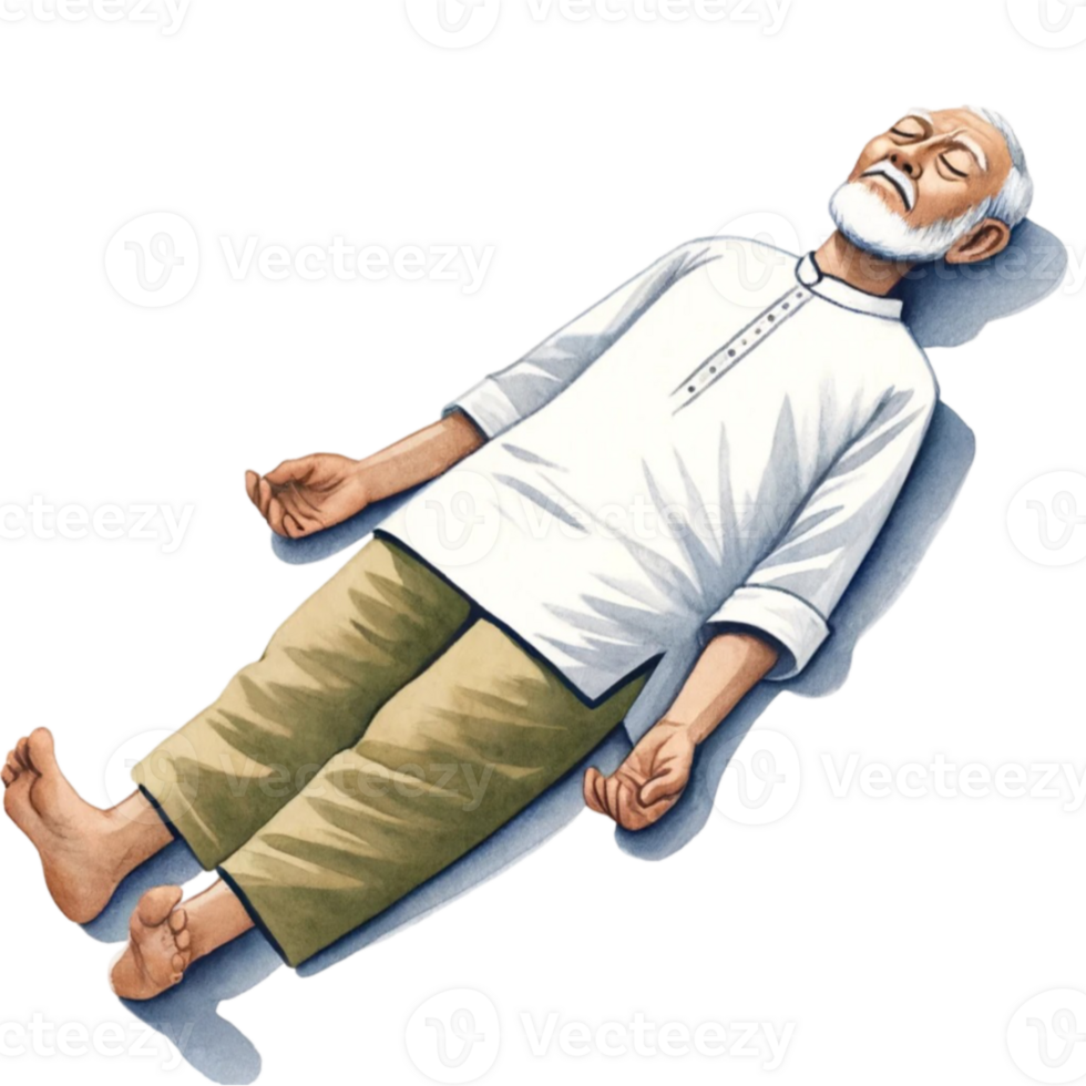 Grandfather in Yoga Clipart This digital artwork features a cheerful elderly man striking a peaceful yoga pose, illustrated with vibrant colors and a touch of whimsy. png