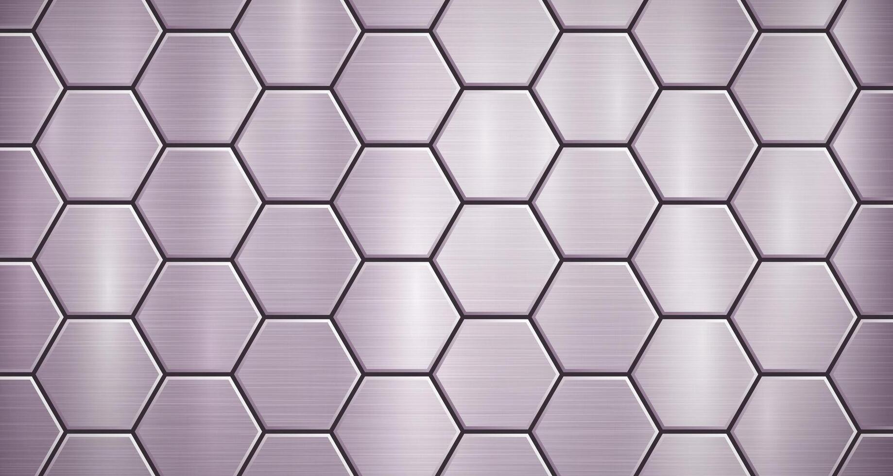 Abstract metallic background in purple colors with highlights, consisting of voluminous convex hexagonal plates vector
