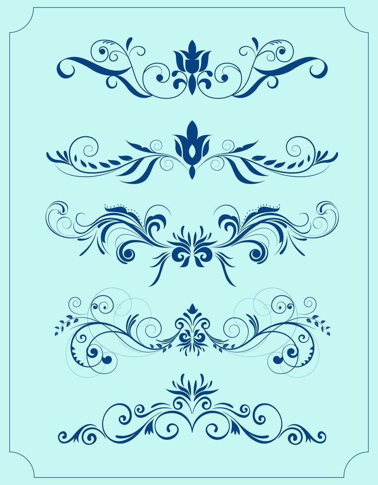 Decorative elements sets classical elegant symmetric curves sketch vector