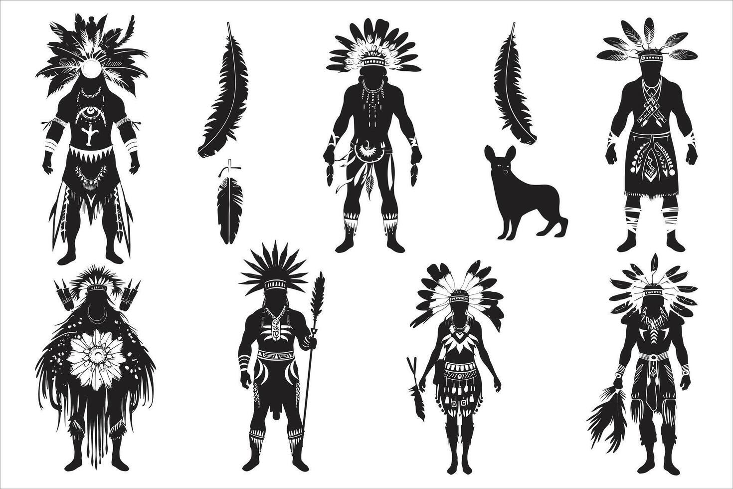 Native American Indian costume black silhouette, Young woman in costume of American Indian. Silhouette of beautiful Indian women vector