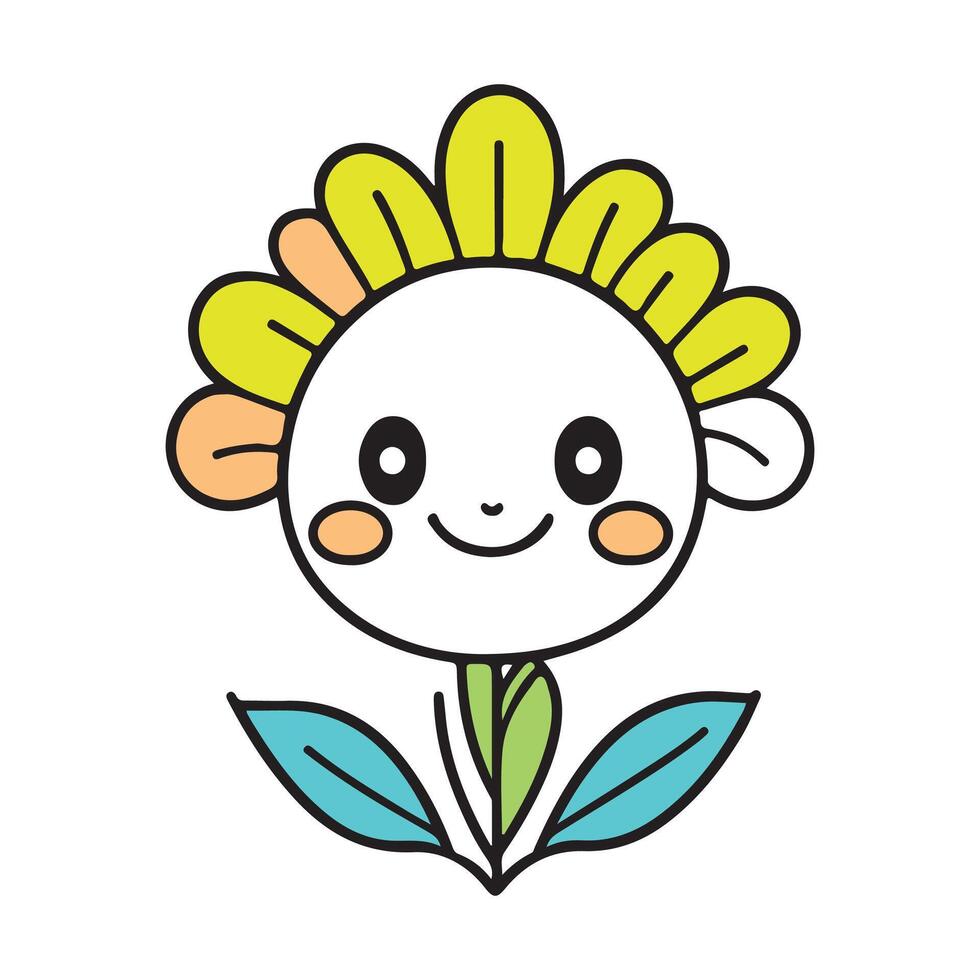 Flowers black and white flat design line art. White background. vector
