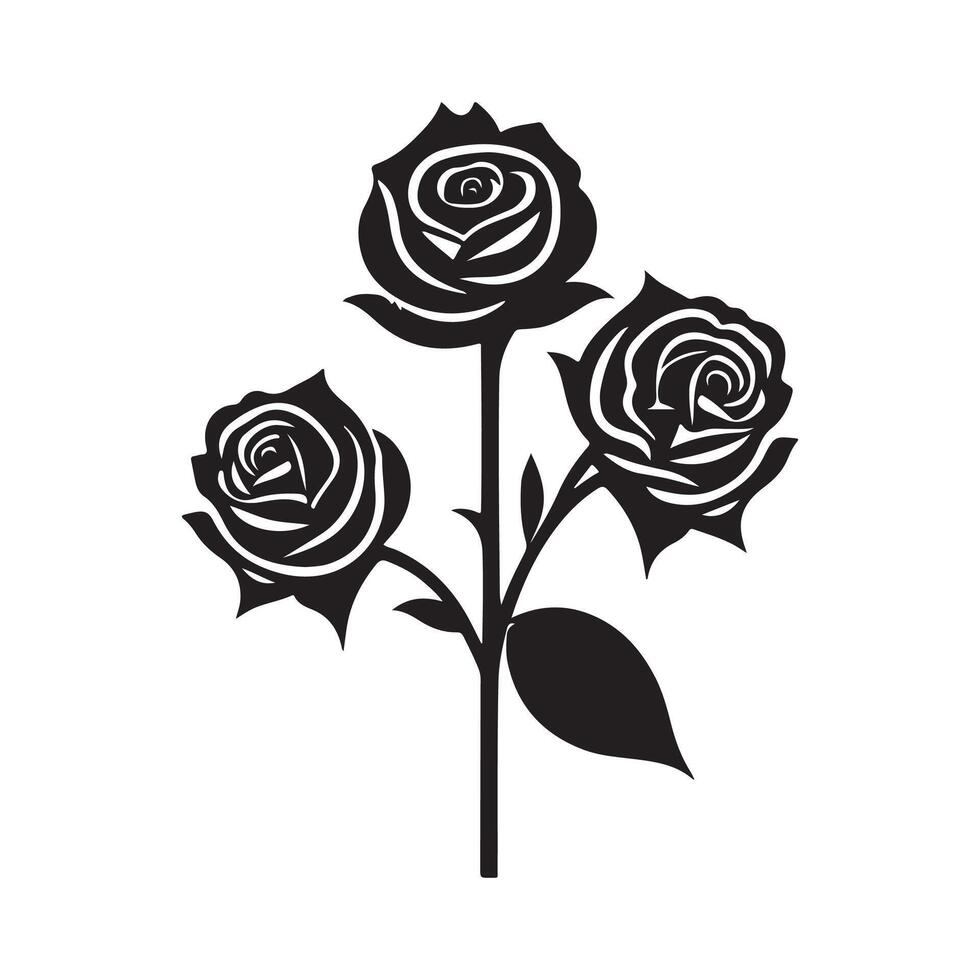 Flowers black and white flat design line art. White background. vector