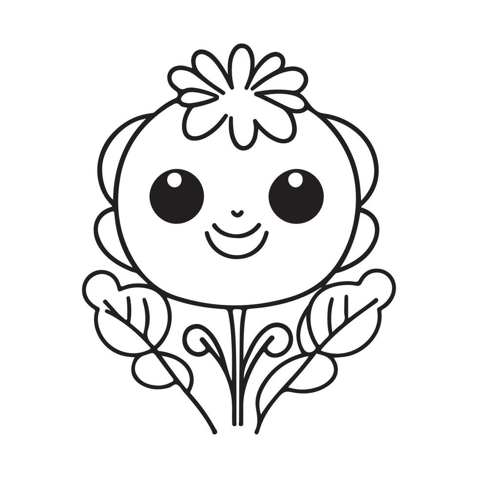 Flowers black and white flat design line art. White background. vector