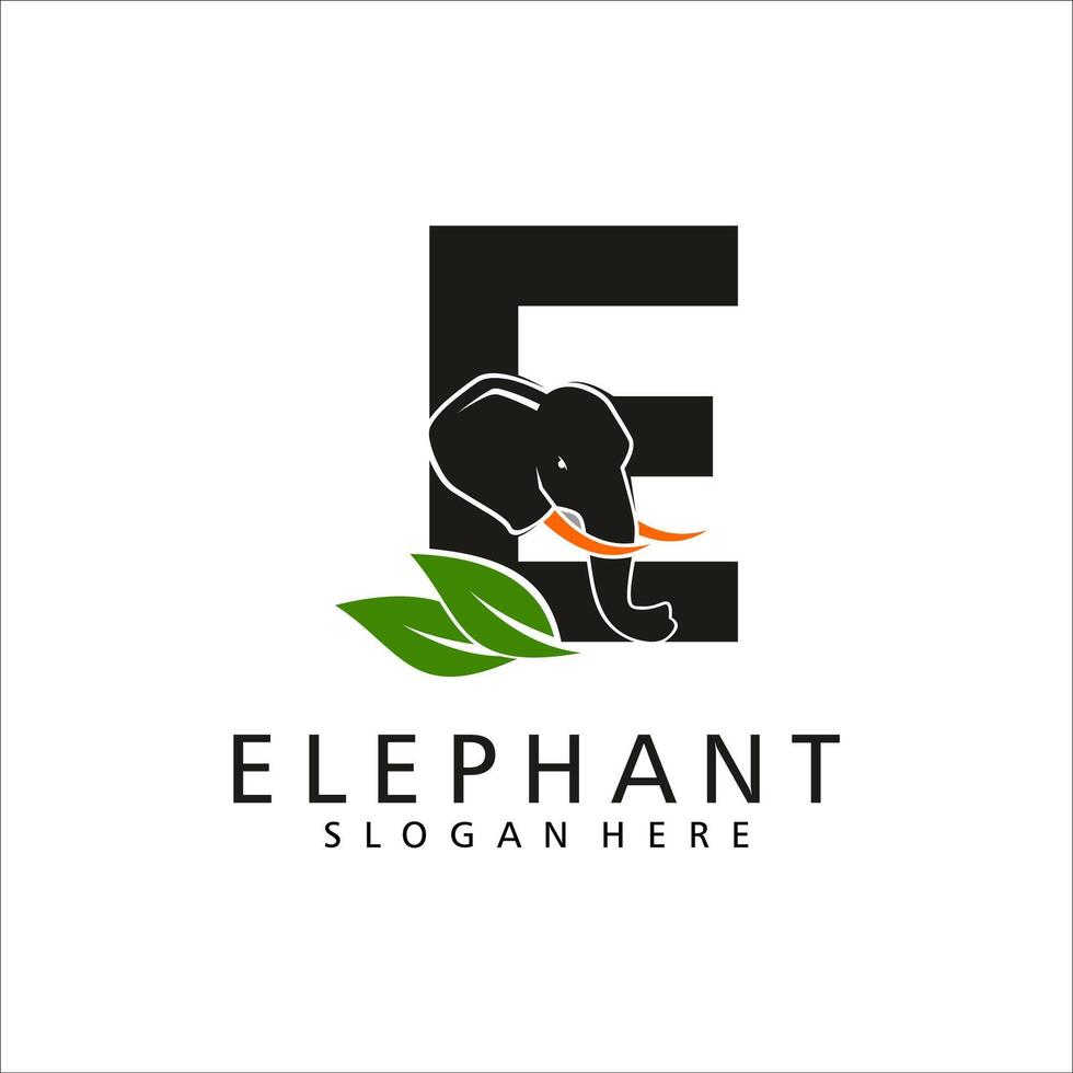 Initial letter E with elephant shape line art design logo design illustration vector