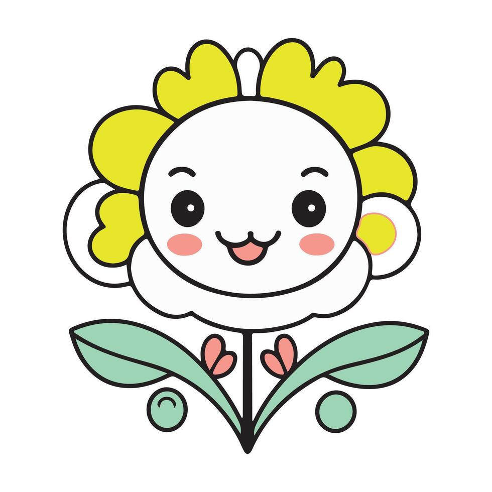 Flowers black and white flat design line art. White background. vector