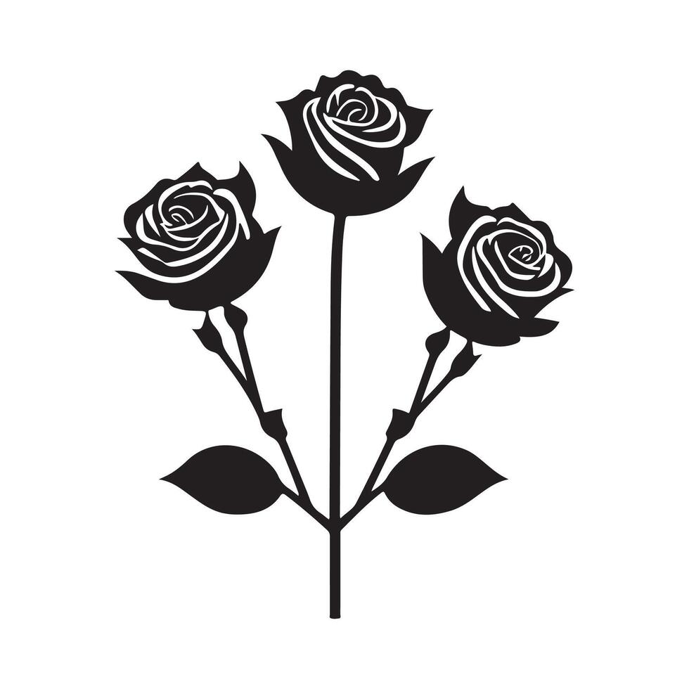 Flowers black and white flat design line art. White background. vector