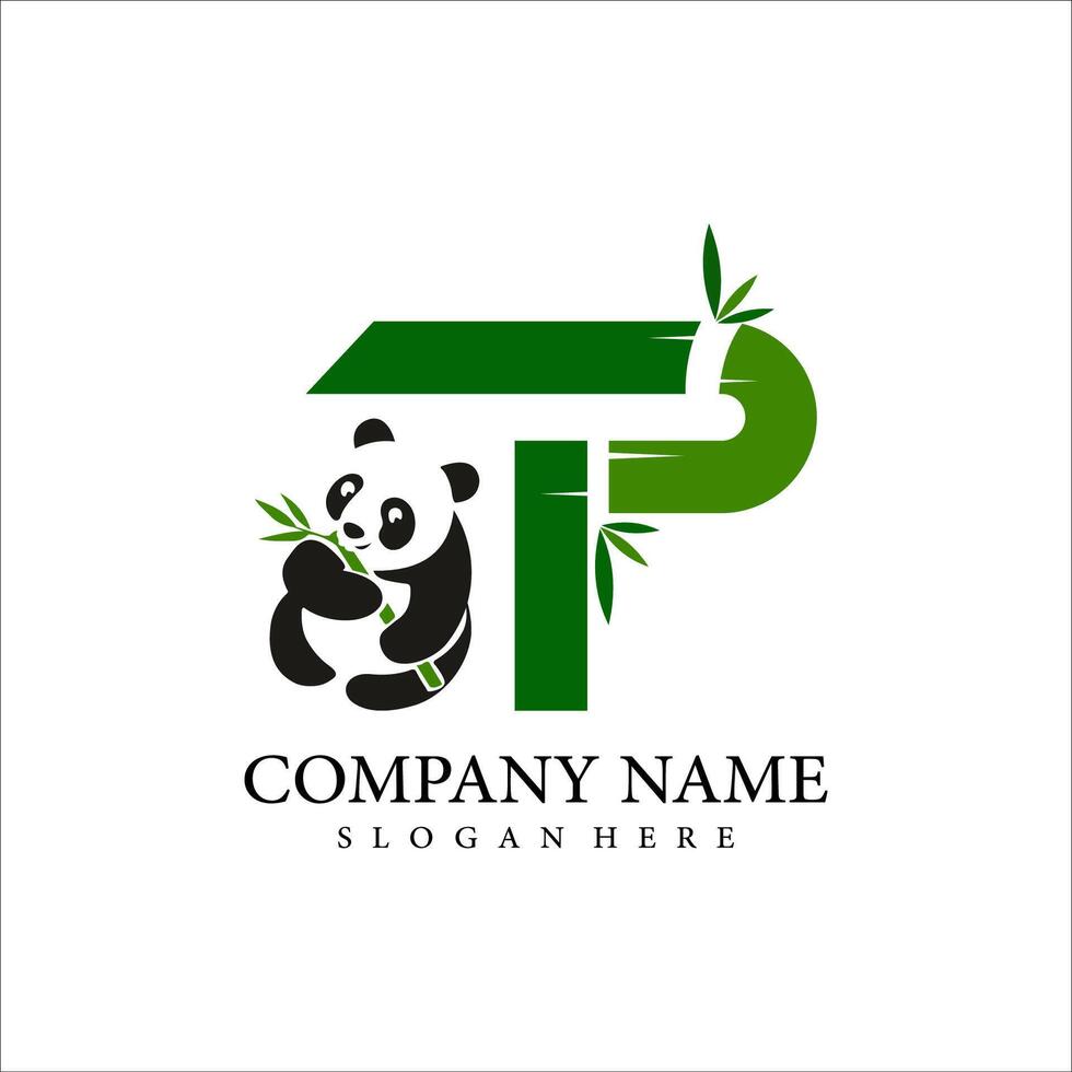 Panda isolated on white background. With a capital P logo design illustration vector