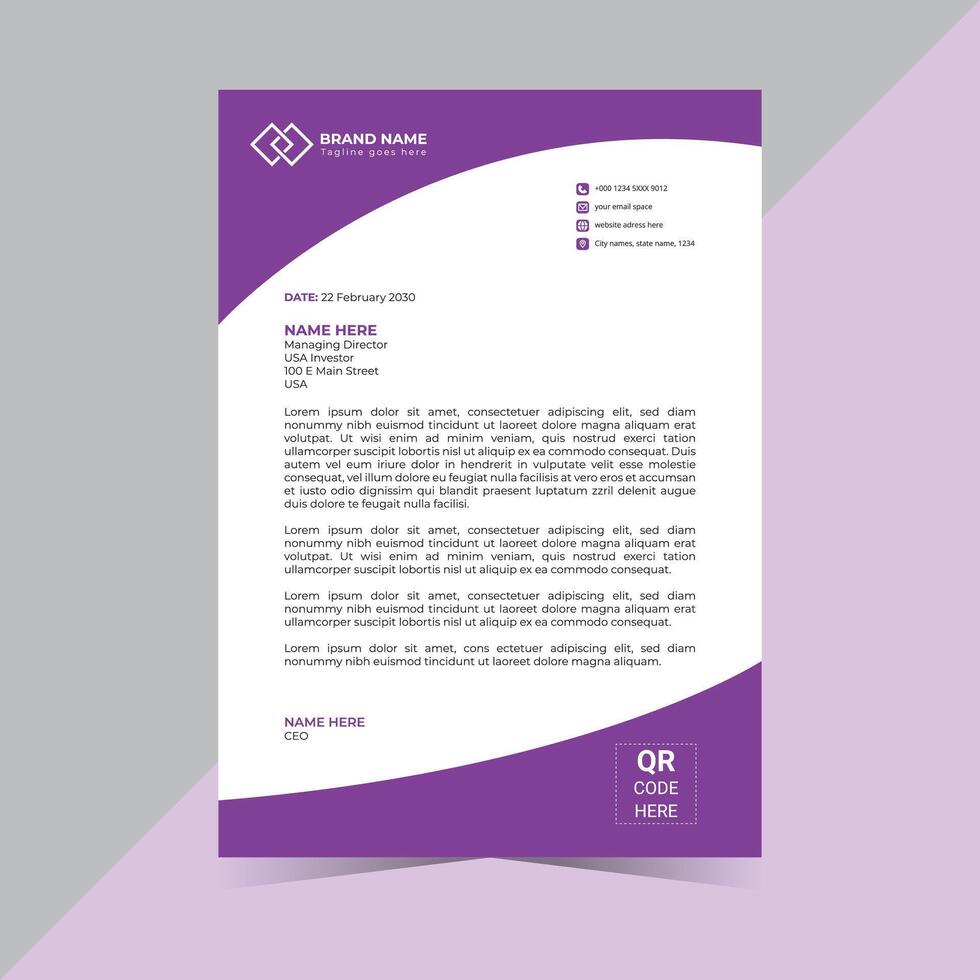 Modern Minimalist Clean Corporate Business Letterhead Design Template. vector