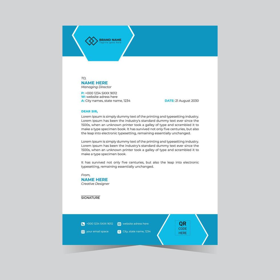 Modern Minimalist Clean Corporate Business Letterhead Design Template. vector