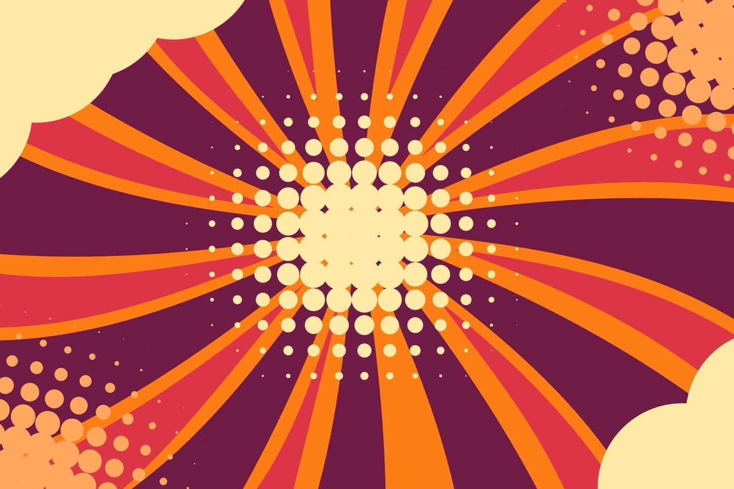 Cartoon sunburst and halftone background vector