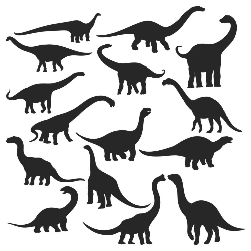 Dinosaur and Jurassic monster icons. silhouettes of Brachiosaurus, Isisaurus, Camarasaurus, Mamenchisaurus, Diplodocus vector