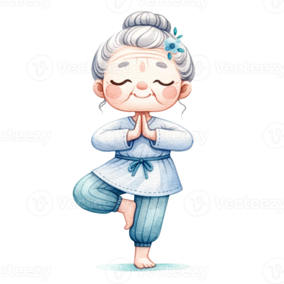 Grandma in Yoga Clipart Perfect for crafting, card making, or enhancing your blog posts, this digital download features adorable illustrations of a grandmother in various yoga poses. png