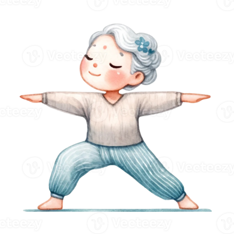 Grandma in Yoga Clipart Perfect for crafting, card making, or enhancing your blog posts, this digital download features adorable illustrations of a grandmother in various yoga poses. png