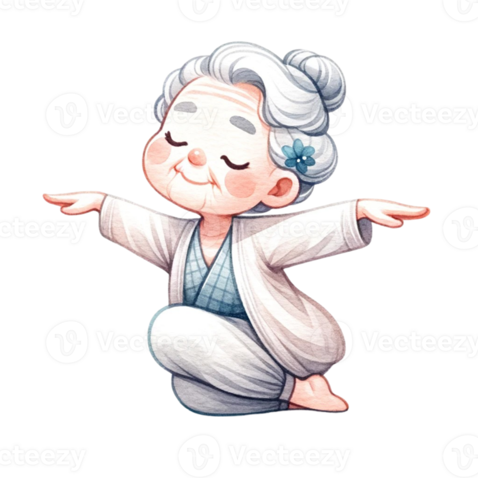 Grandma in Yoga Clipart Perfect for crafting, card making, or enhancing your blog posts, this digital download features adorable illustrations of a grandmother in various yoga poses. png