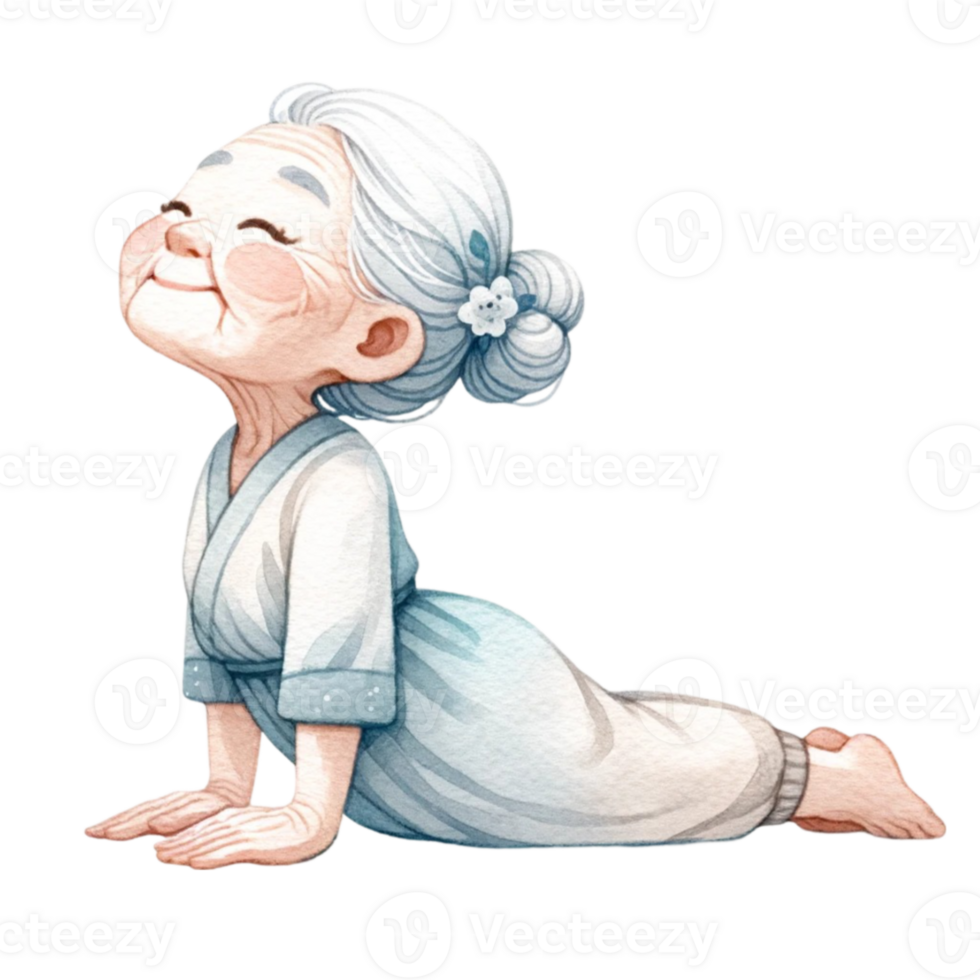Grandma in Yoga Clipart Perfect for crafting, card making, or enhancing your blog posts, this digital download features adorable illustrations of a grandmother in various yoga poses. png