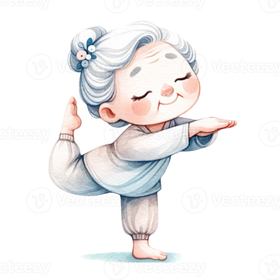 Grandma in Yoga Clipart Perfect for crafting, card making, or enhancing your blog posts, this digital download features adorable illustrations of a grandmother in various yoga poses. png
