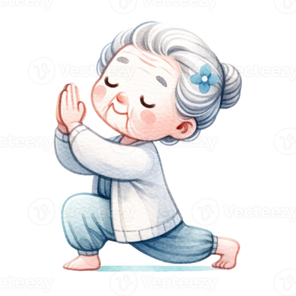 Grandma in Yoga Clipart Perfect for crafting, card making, or enhancing your blog posts, this digital download features adorable illustrations of a grandmother in various yoga poses. png