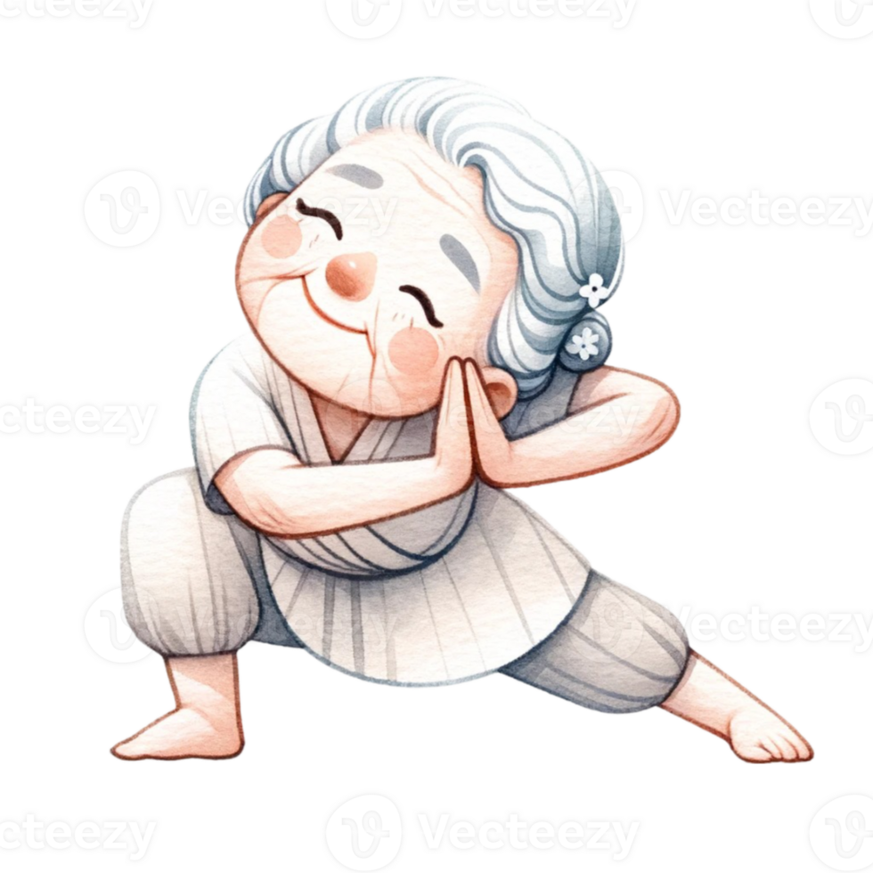 Grandma in Yoga Clipart Perfect for crafting, card making, or enhancing your blog posts, this digital download features adorable illustrations of a grandmother in various yoga poses. png