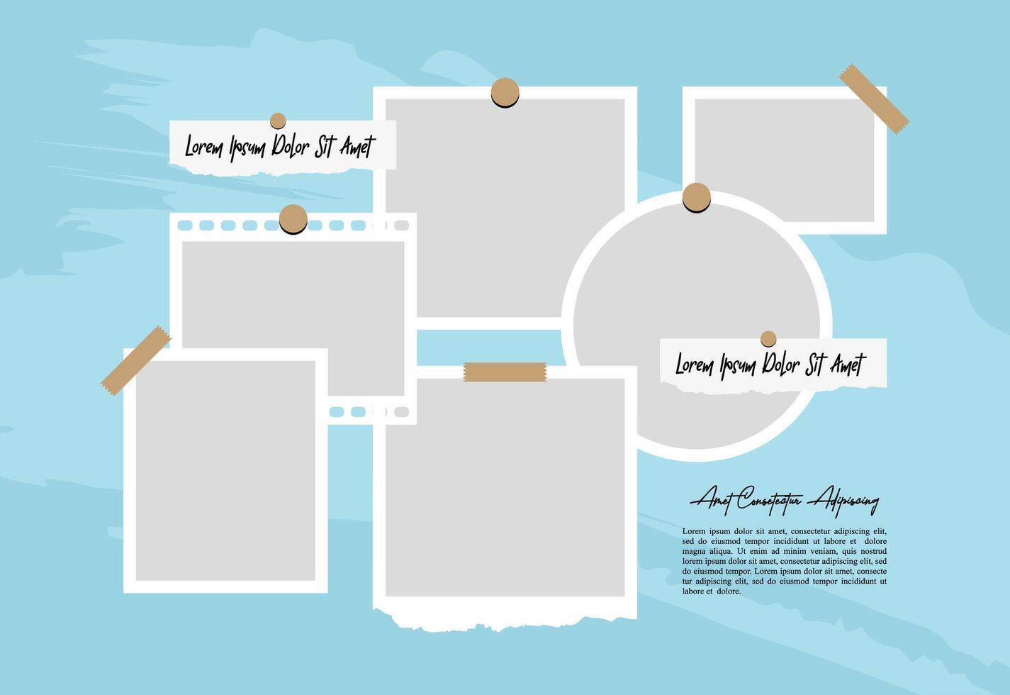 Pictures or photos frame collage. comics page grid layout abstract photo frames and digital photo wall template vector
