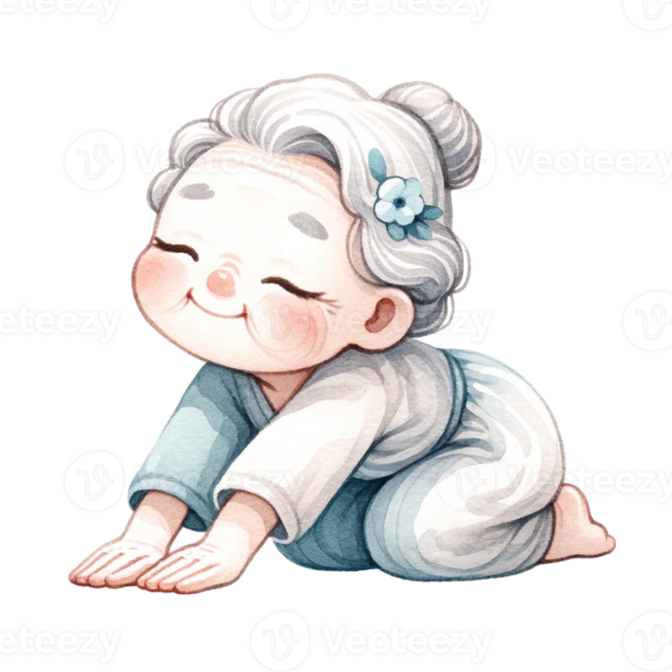 Grandma in Yoga Clipart Perfect for crafting, card making, or enhancing your blog posts, this digital download features adorable illustrations of a grandmother in various yoga poses. png
