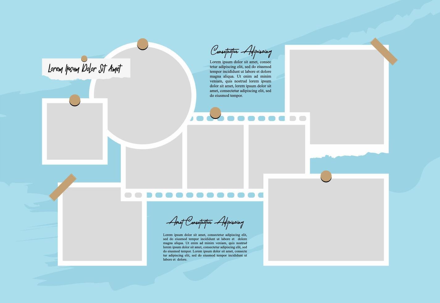Pictures or photos frame collage. comics page grid layout abstract photo frames and digital photo wall template vector