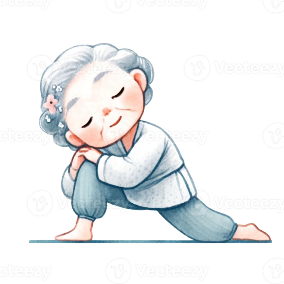 Grandma in Yoga Clipart Perfect for crafting, card making, or enhancing your blog posts, this digital download features adorable illustrations of a grandmother in various yoga poses. png