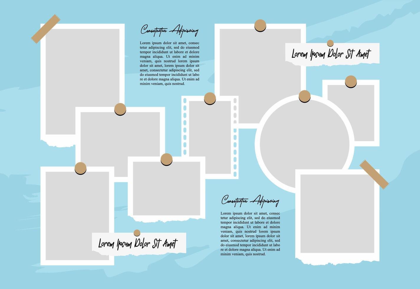 Pictures or photos frame collage. comics page grid layout abstract photo frames and digital photo wall template vector