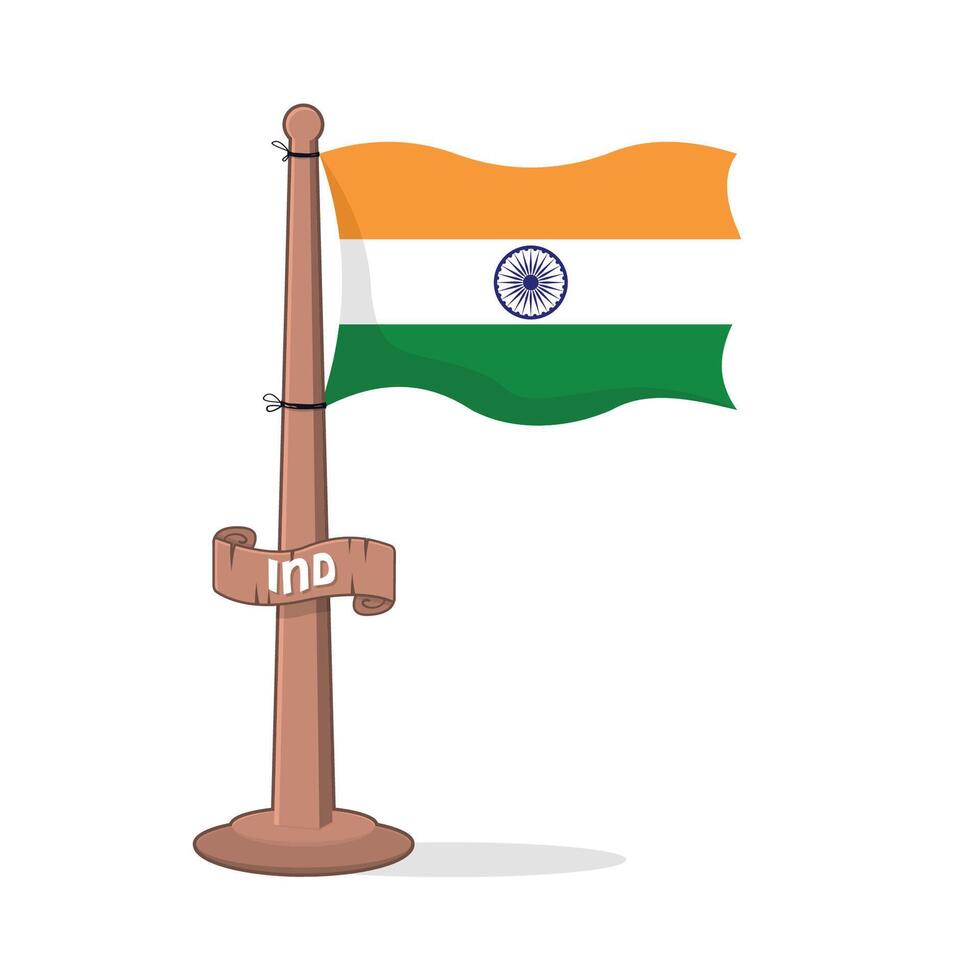 India national flag on wood stand illustration in cartoon style vector