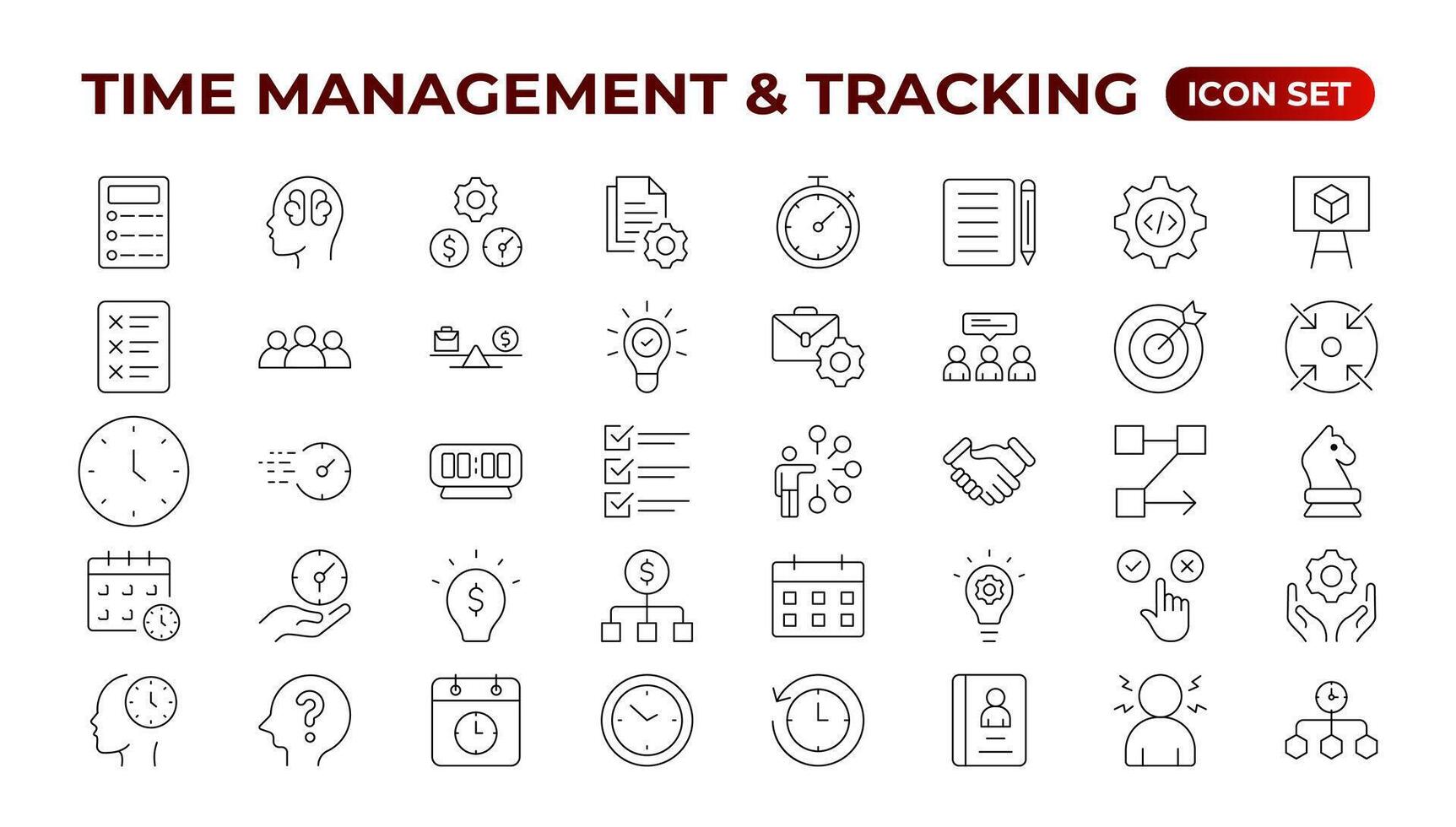 Business and management line icons set. Management icon collection. Project management icon collection. Time management and planning concept. Outline icon set. vector